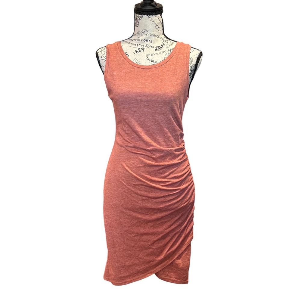 Leith Womens Small Heathered Rust Ruched Side Bodycon Tulip Hem‎ Tank Dress